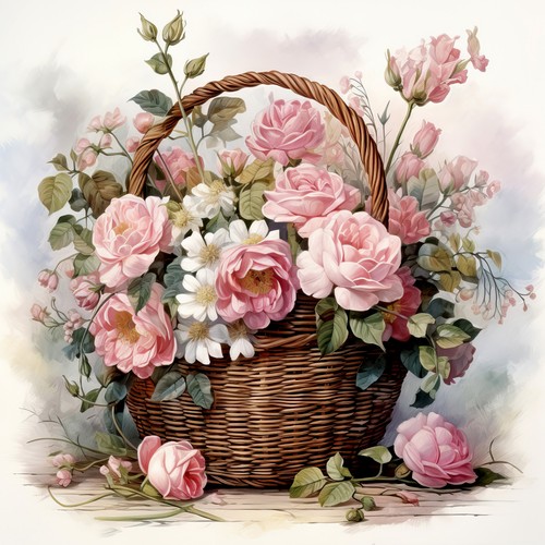Wandbild rosen korb - korb, blumen