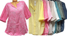 Damen Bluse Tunika Longbluse 46 48 50  Italy Hemdbluse Shirt Leinen Look  #28