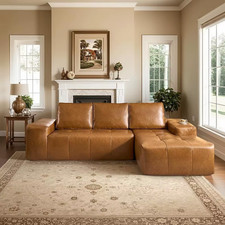 Brown Leather Living Room Sofa