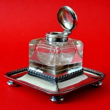 TINTENFASS Walker & Hall Sheffield, Glas / Metall versilbert, 30er Jahre