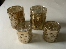 4 Windlichter Vasen, Glas silber-bronze, neu & unbenutzt DEPOT, Sternen-Relief