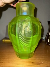 XXL Crystal Uranglas Vaseline A. Plewa Akt Art Deco Schlevogt Vase Gablonz