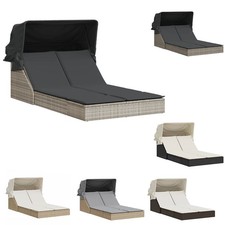 Sonneninsel Doppel-Sonnenliege mit Dach Poly Rattan Gartenliege 2 Personen Liege