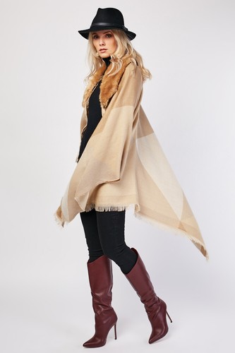 Kunstfell poncho beige braun - kunstfell,