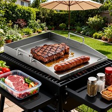 Edelstahl Grillplatte mit Grillspachtel Plancha für Gasgrill und Holzkohlegrill