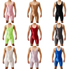 Herren Body Sport Overall Radfahre Strampler Öl Glänzende Bodysuit Joggen Yoga