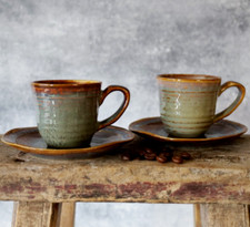 Espresso Tassen Set 4-tlg, Steingut Tasse 90ml mit Untertasse, Mokka Tassen  Set