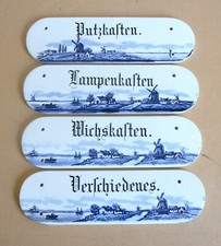 4 KERAMIK KÜCHENFLIESEN PUTZKASTEN WICHSKASTEN HOLLANDDEKOR JUGENDSTIL UM 1910