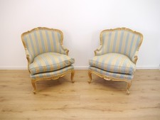 Barock Rokoko Sessel Bergeren 2 Stück vergoldet 1940 sehr bequem Stoff neuwertig