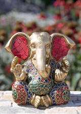 Ganesh mit Steinen Messing mit