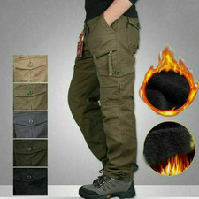 Herren Thermo Cargo Hose Gefüttert Warm Winter Arbeitshose Fleece Dehnbund Hosen