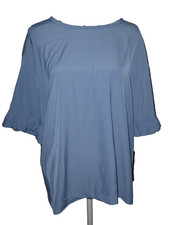 Satin Bluse kurzarm blau XL