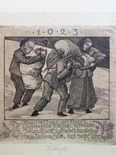 Original Radierung von 1922, Rudolf Schiestl "Neujahrsglückwunsch 1923"
