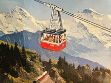 Lehmann Rigi Electric 900E Seilbahn, Blechspielzeug Gondel mit Skifahrer, 50er