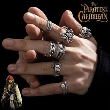 Jack Sparrow, Fluch der Karibik, Antik Silber, siebenteiliges Ring Set