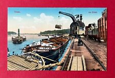 AK RIESA um 1910 Am Elbkai mit Verladekran, Schlepper und Elbedampfer ( 138040