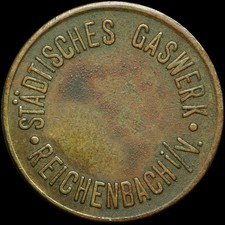 GASMARKE: Gasmünze, Ms. STÄDTISCHES GASWERK REICHENBACH IM VOGTLAND / SACHSEN.
