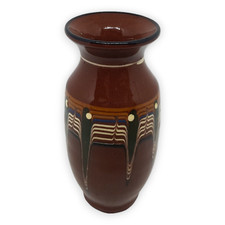 Vase Bulgarische Keramik Vintage Handbemalt Pfauenauge Lasiert 12 cm Handarbeit