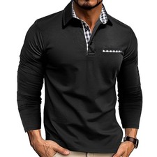 Herren Langarmshirt Polo Hemd Classic Fit Freizeit Business Smart Casual