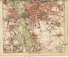 A4 Blatt gefaltet, Stadtplan Leipzig mit Vororten um 1900, 1 : 40 000