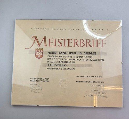 Meisterbrief fleischer 1972 - meisterbrief,