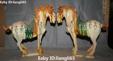 14 "Tang Sancai Keramik Porzellan Fengshui Sternzeichen Pferd Pferde Tierpaar