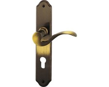 Langschildgarnitur Neal messing/brüniert/satiniert PZ mit 2x Drücker für Wohnung