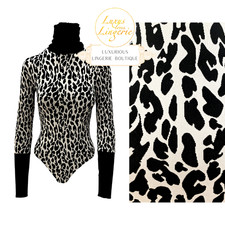 LEO STRING BODY Wolford XS creme black Animalisches Design mit Rollkragen Rippe