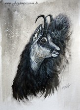 Jagdkunst ,Jagdmaler, Jagd, Jäger, Gams, Gamsbock, Bergjagd, Jagdgemälde,Chamois