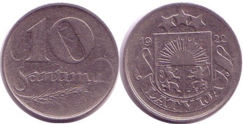 Lettland centimes 1922 - 10,