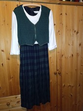 Dirndl Landhauskleid Trachtenkleid Beige Grün Kariert Westenoptik  40 42 44 lang