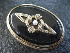 Brosche Silber 875 Russland Leningrad mit schwarzem Stein und Perle von ca. 1954