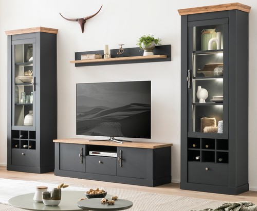 Wohnwand anbauwand eiche grau - anbauwand,