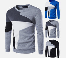Herren Farbblock Basic Pullover Rundhals Sweatshirt Pulli Langarm Oberteile Warm