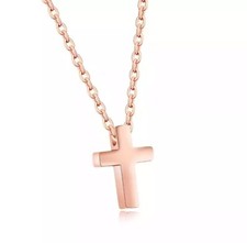 DAMEN ODER KINDER ANHÄNGER EDELSTAHL ROSE GOLD KREUZ MIT KETTE SLIM KLEIN DÜNN 