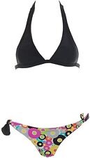 Kejton Damen Brasil Triangel Bikini Softpads Retro Dots Schwarz Bunt XS K205 