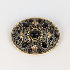 Vintage Brosche Anhänger Michal Golan Design mit schwarzem Onyx Halbedelsteine