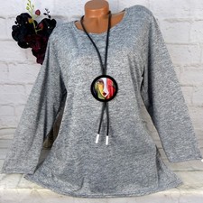 Italy Tunika Bluse Kleid Top Shirt Weich Grau Tasche Ballon Viskose XXL 48 50 52