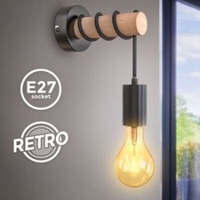 LED Wandleuchte Retrolampe Industriell Metall Holz Vintage schwarz exkl. 1x E27 