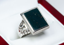 835 Silber - antiker massiver Jugendstil Herren-Ring / Siegel-Ring - Heliotrop