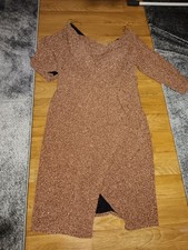 Abendkleid Festkleid Glitzer Gold 46 Neu 3/4 Arm Partykleid Etuikleid Xxl