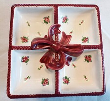 Gmundner Keramik -     Rot / Weiss-  Blumen Schüssel mit Schleife,    19 x 19 cm