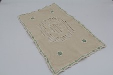 Handarbeit Hardanger Stickerei Tischdecke Deckchen beige mit grün 28x46cm Läufer