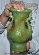 9.2" Chinesische natürliche grüne Jade Schnitzen Blume Doppel Pfau Vase Flasche