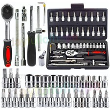 46-Tlg 1/4" Steckschlüssel Satz Nusssätze Knarrenkasten Ratschenkasten Nüsse Set