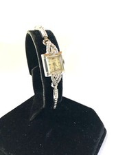 Art Deco Gruen Precision Switzerland Damen Armbanduhr 10 K Gold Filled Weißgold