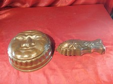 2 Alte Gugelhupf Form Backform Kupfer Verzinkt Mondgesicht ? Fisch ? (5764)