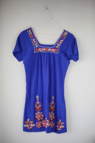 Kleid blau bestickt mini - kleid,