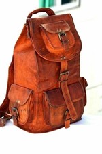 Neu Herren Vintage Leder Rucksack Reise Echt Rucksack Tasche Ziegenleder