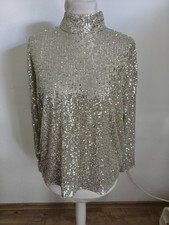 H&M schönes Paillettenshirt mit hohem Kragen gold Gr. S/M NEU p925